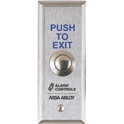Alarm Controls TS-13 | Ul 3/4" Diameter Metal Push Button, Dpdt 4A, Momentary Continuous Contacts, "Push To Exit", 1-3/4" Stainless Steel Plate