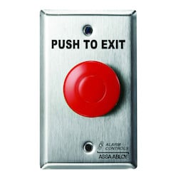 Alarm Controls TS-14R | Pneumatic Time Delay, 1 N/O & 1 N/C Contact, 1-1/2" Diameter Red Push Button, "Push To Exit", Single Gang, Stainless Steel Plate