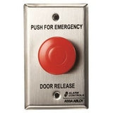 Alarm Controls TS-32 | Emergency Door Release Pushbutton, Mushroom, 1-Gang, Latching Action, 1No/1Nc, 10 Ampere 35 Volt Dc, 120 Volt Ac, Stainless Steel Wall Plate, 1.5" Red Button
