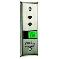 Alarm Controls TS-8 | Pushbutton, Narrow, Momentary, Dpdt, 1-Gang, Push To Exit Label, 12/24 Volt Dc, 2 Ampere At 12 To 28 Volt Dc, Stainless Steel
