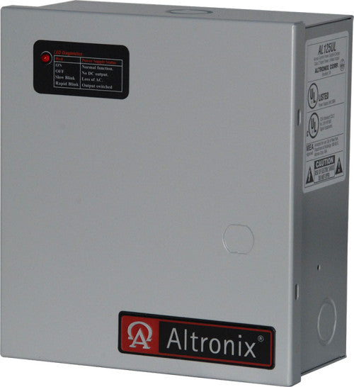 Altronix AL125220 | Access Control Power Supply Charger, 2 PTC Class 2 Outputs, 12/24VDC @ 1A, 220VAC, BC100 Enclosure