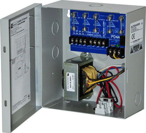 Altronix ALTV244220 | CCTV Power Supply, 4 Fused Outputs, 24/28VAC @ 4A, 220VAC, BC100 Enclosure