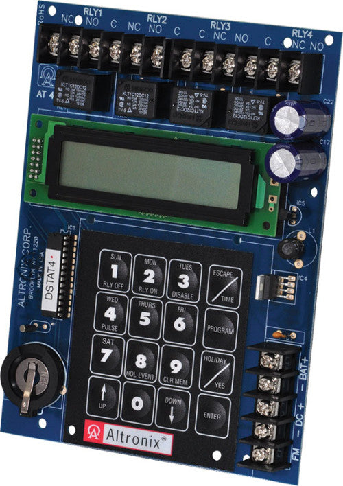 Altronix AT4B | Timer, 365 Day 24 Hour Annual Event, 4 Channel, Alphanumeric LCD Display, Battery Charger, Board