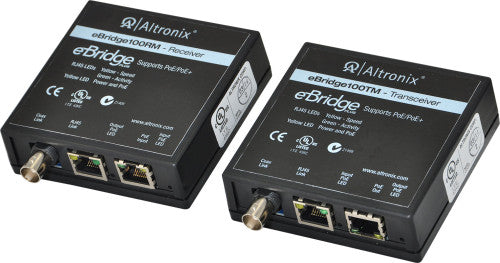 Altronix EBRIDGE100RMT | EoC or Long Range Ethernet Single Port Adapter Kit, 100Mbps, Passes PoE/PoE+, Includes Receiver & Transceiver