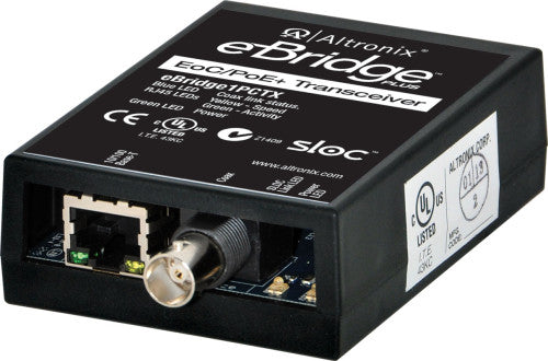Altronix EBRIDGE1PCTX | EoC Single Port Transceiver, 25Mbps, Passes PoE/PoE+ from Receiver, Requires Compatible Receiver