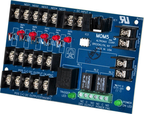 Altronix MOM5 | Multi-Output Distribution Module, 5 PTC Class 2 Outputs, FAI, Board