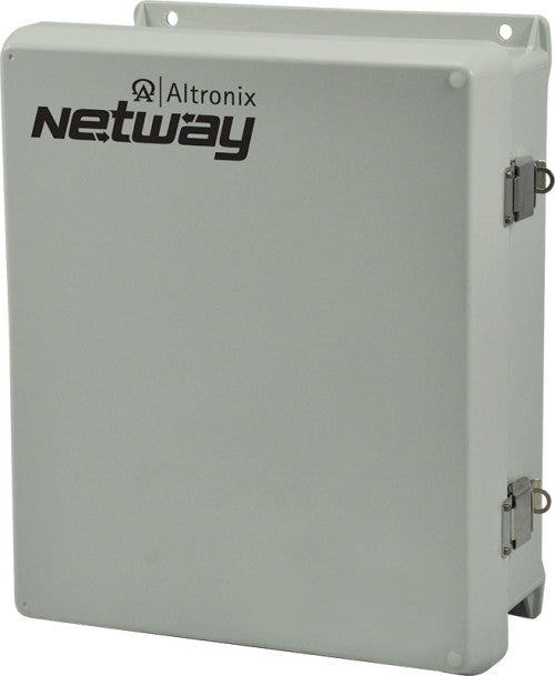 Altronix NETWAY4EWP | Single 1G Fiber SFP, 4 port 10/100/1000 PoE/PoE+ configurable for 2x 60W Hi-PoE; Hardened 120W Power Supply/BatChgr & Switch Boards mounted in NEMA4/4X, IP66 rated Outdoor enclosure; LINQ