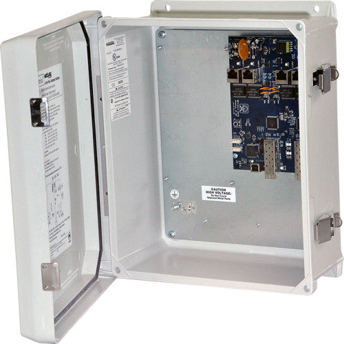 Altronix NETWAYSP4WPN | Dual 1G Fiber SFP, 4x 10/100/1000 PoE/PoE+, configurable for 2x 60W Hi-PoE; Hardened, Switch Board mounted in NEMA4/4X, IP66 rated Outdoor enclosure; LINQ
