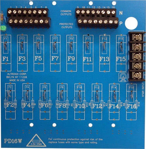 Altronix PD16WCB | Power Distribution Module, 16 PTC Outputs up to 28VAC/VDC, Board