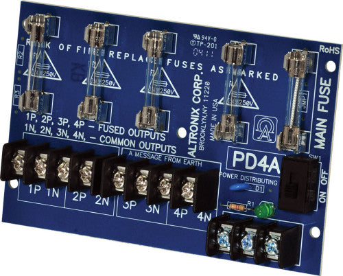 Altronix PD4 | Power Distribution Module, 4 Fused Outputs up to 28VAC/VDC, Board