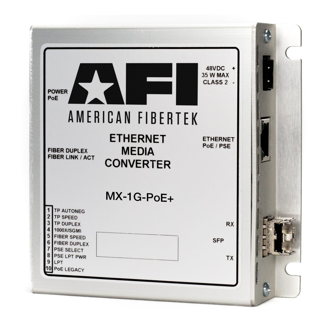 American Fibertek MX-1G-PD | 1G Series 1 Open Sfp Port, Gigabit, 1 Ethernet Port, Link Pass Through, Poe & Poe+ Available