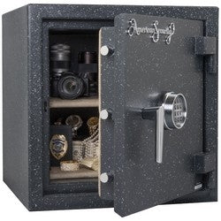 Amsec American Security BF1716-LTE-F-GR | Fire Rated Burglary Gun Safe, Front Load, 1 Hour Fire Safe Label, 1-Shelf, Chrome on Granite Textured