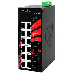 Antaira Technologies LNP-1604G-SFP | 16-Port Industrial Gigabit PoE+ Unmanaged Ethernet Switch with 12 10/100/1000Tx (30W/Port) + 4 100/1000 SFP Slots