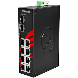 Antaira Technologies LNX-1002G-SFP-T | 10-Port Industrial Gigabit Unmanaged Ethernet Switch with 8 10/100/1000Tx + 2 100/1000 SFP Slots; EOT: -40 to 75 C