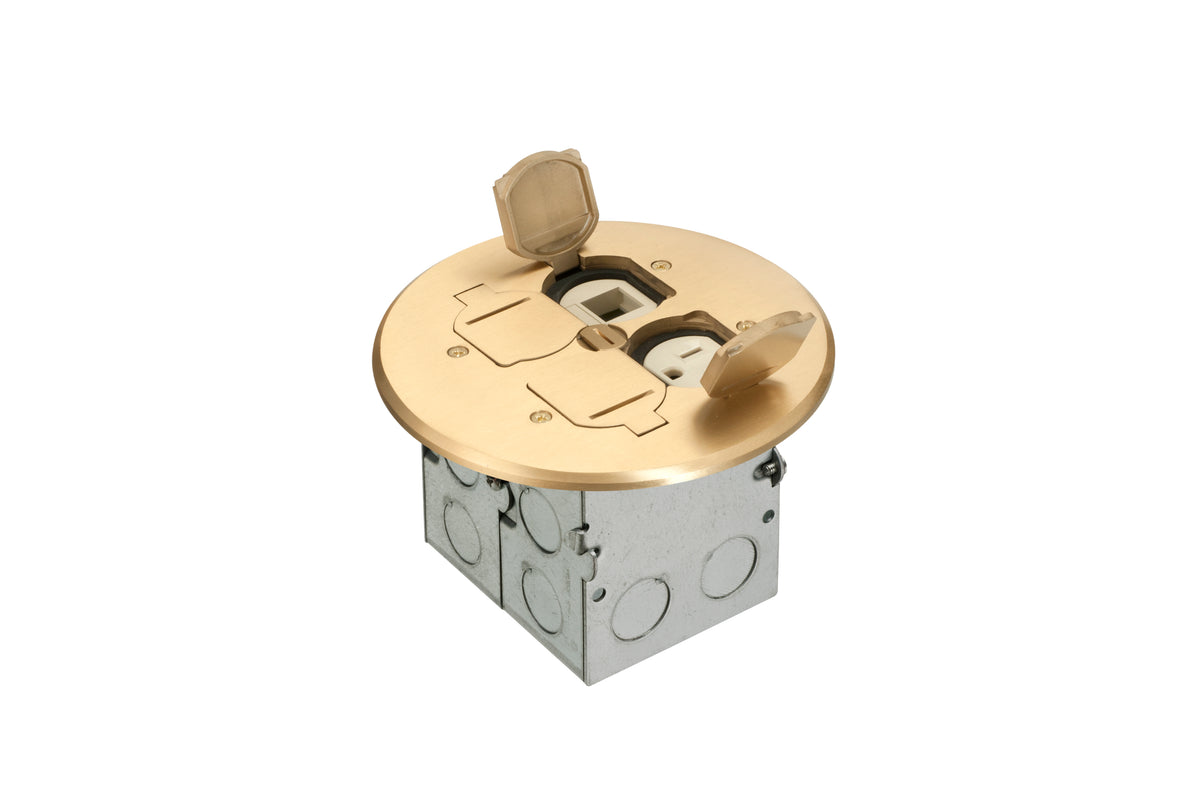 Arlington FLB6242MB | Round Brass Floor Box 2G Flip
