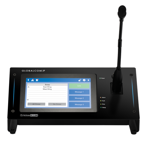 Atlas Sound IPCSDTOUCH-G | IP touch Screen Digital Communication Station with Dante Message Channels with Gooseneck Microphone
