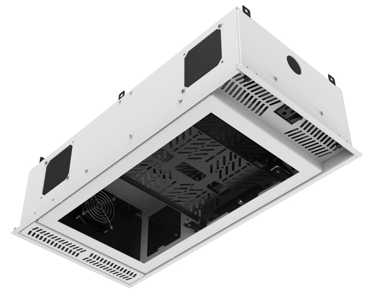 Atlas Sound CR212 | 1 Feet x 2 Feet Ceiling-Mount Rack with 2RU, Half-Width, AmbiTILT Shelf and Integrated AC Power Pack with Auto Sensing "On-Off"