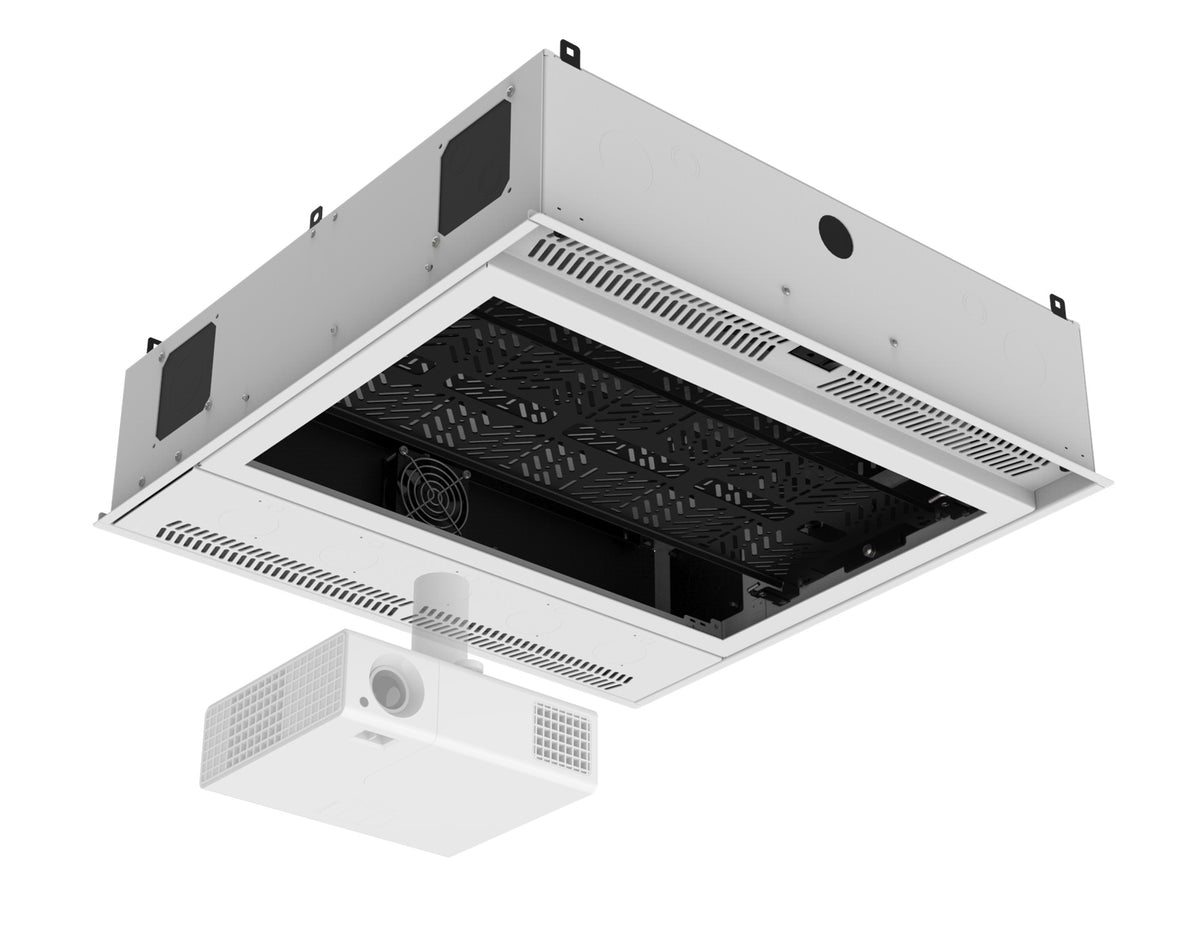 Atlas Sound CR222P | 2 Feet x 2 Feet Ceiling-Mount Rack with 2RU, Standard-Width, AmbiTILT Shelf and Integrated AC Power Pack