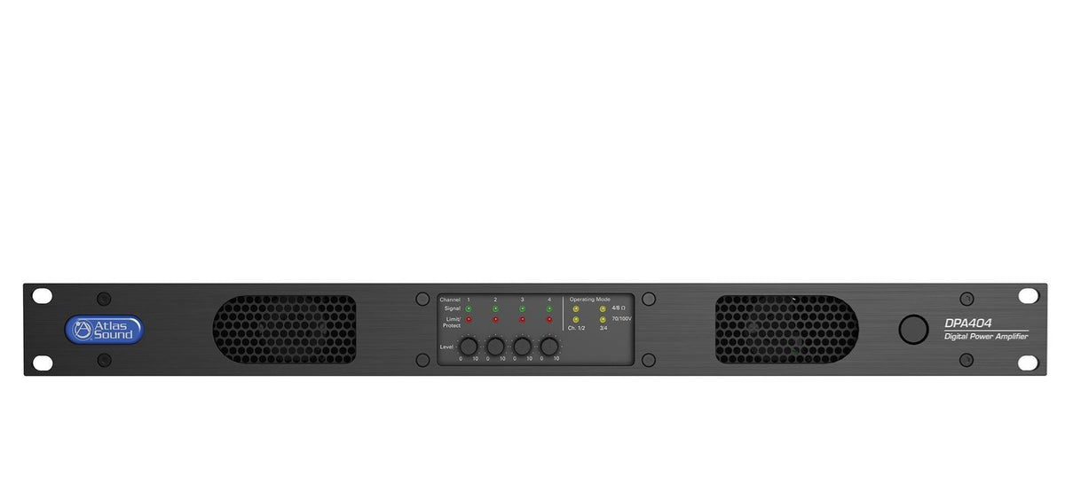 Atlas Sound DPA404 | 400-Watt Networkable 4-Channel Power Amplifier with Optional Dante Network Audio