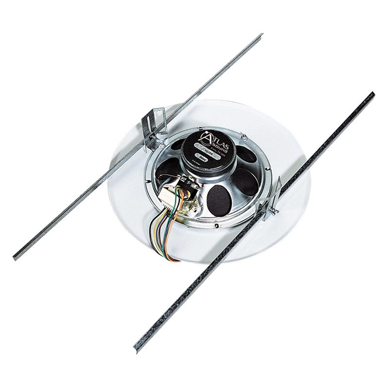 Atlas Sound EZHD72W | 8 Inch In-Ceiling Speaker with 4-Watt 25V/70V Transformer, 51-8 Baffle, and Drop Tile Support Rails