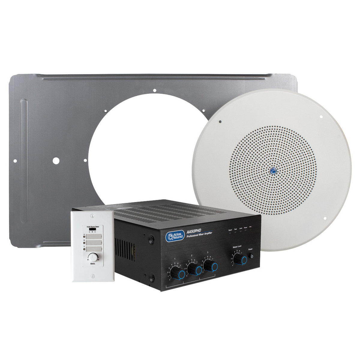 Atlas Sound EZSYS-BGM-CPHD | Complete Business Music & Paging System for Ceiling Tile Applications with Level, Source Wall Controller and Self Diagnostics