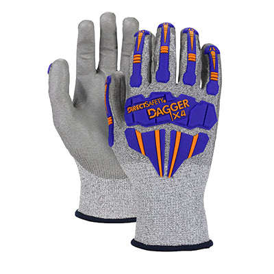 Azusa Safety 870028/CSBWA3XL | Direct Safety Dagger X4 TPR Impact Cut-Resistant Gloves Polyurethane Coated, Gray, X-Large