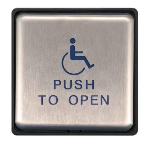 BEA Inc 10EMS4751-900 | 4.75" Square "Push to Open" Wireless Push Plate (Text & Accessibility Logo, 900 MHz)