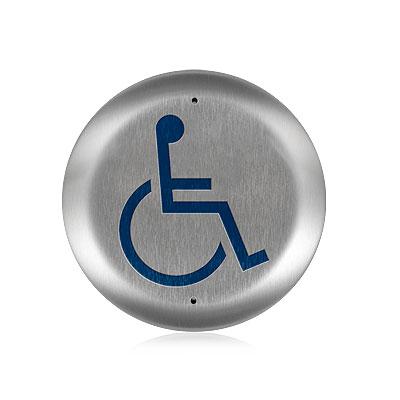 BEA Inc 10PBR45LL | Round 4.5 Inch Blue Handicap Logo only Push Plate, Stainless Steel Finish