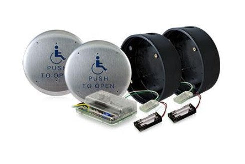 BEA Inc 6R-900 | Push Plate Package ADA 6" Round push plates, Mount Boxes, Transmitter and Receiver package