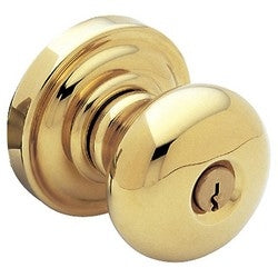 Baldwin 5205.003.ENTR | Door Knob, Classic, Keyed Entry, Adjustable Backset, Concealed, Solid Forged Brass, Polished Brass, with Rose