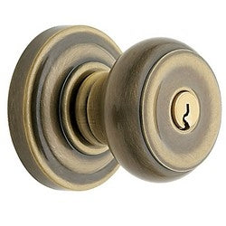 Baldwin 5210.05 | Door Knob, Colonial, Keyed Entry, Adjustable Backset, Concealed, Solid Forged Brass, Satin Brass And Black, with Rose