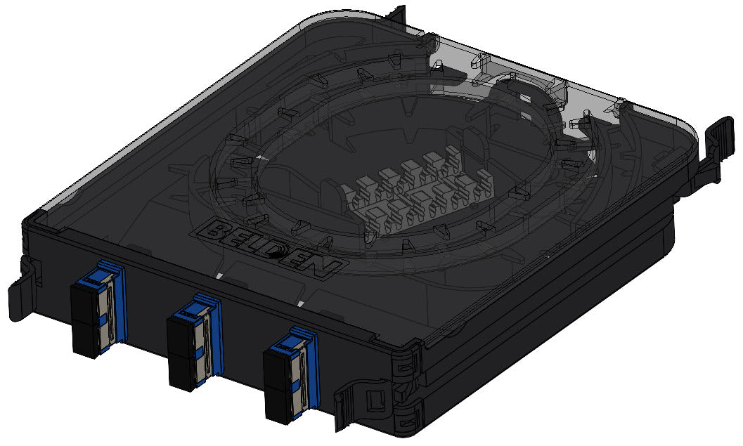 Belden FCSX03SDFP | FX ECX Cassette, OS2, 3 Ports, With 250um Pigtails, Sc Duplex, Blue Adapters