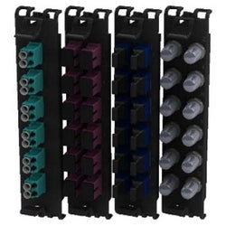 Belden FF3X03SC | Faceplate and Panel Frame, 3-Fiber, 3-SC Simplex Port, Aqua Connector, Black, Plastic Housing