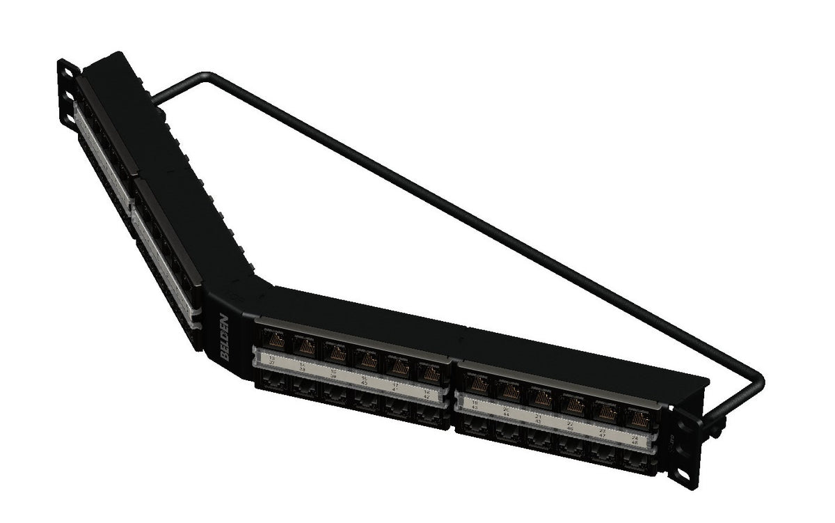 Belden RV5PPA1U48BK | REVConnect Patch Panel, Cat 5e, Angled, 1U, 48P