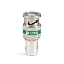 Belden BAV 1694ABHD1 | Coaxial Cable Compression Connector, 1-Piece Compression, Rg-6 Cable, 75 Ohm Impedance, Polished Nickel Brass, Green