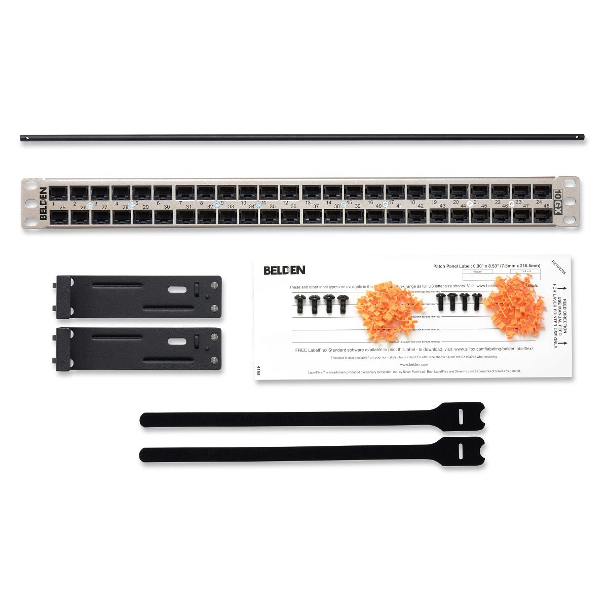 Belden AX103264 | Copper Patch Panels, Flush Black, 48 Port, 2 RU, without Jack