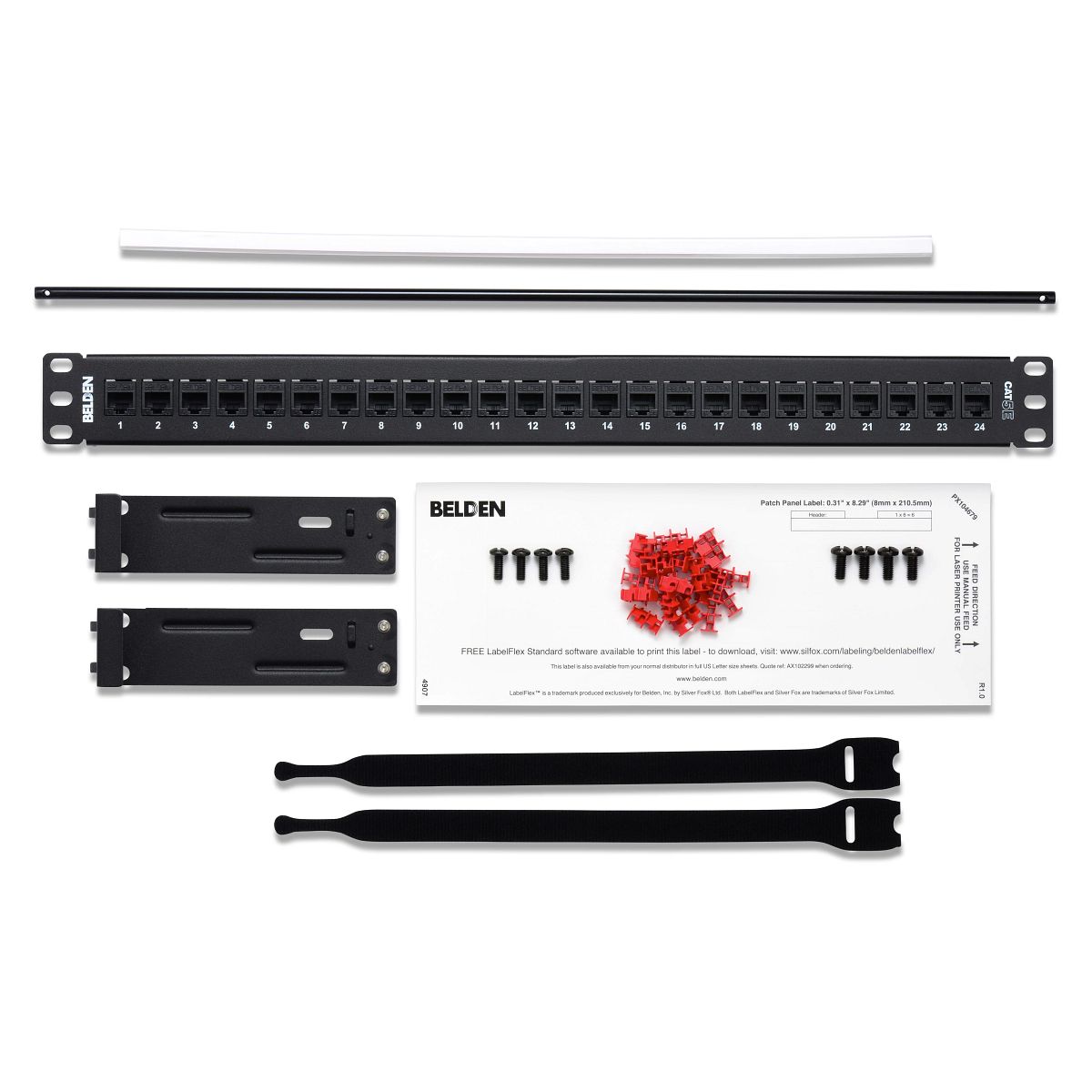 Belden AX104013 | Key Connect Patch Panel, Steel, Black, 24-Port, Cat 5e, 1U, Preloaded, Flush Mount