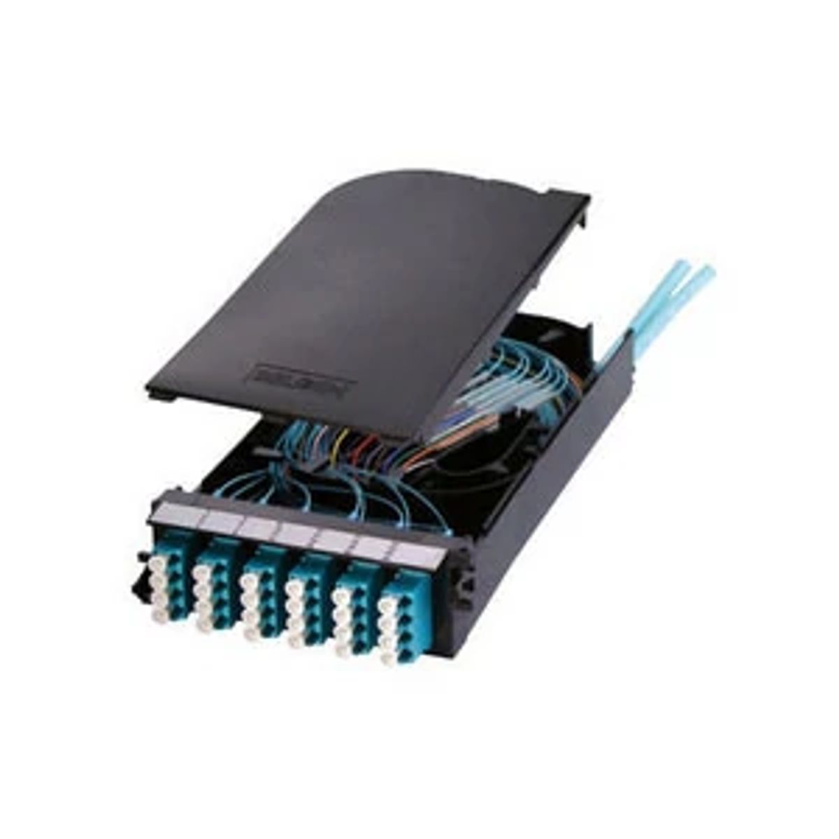 Belden FC3H12LDFS | Splicing Cassette, Plastic, 12-Port, Multimode - OM3, Aqua, 1.50 H x 4.5 W x 9.08 D in.