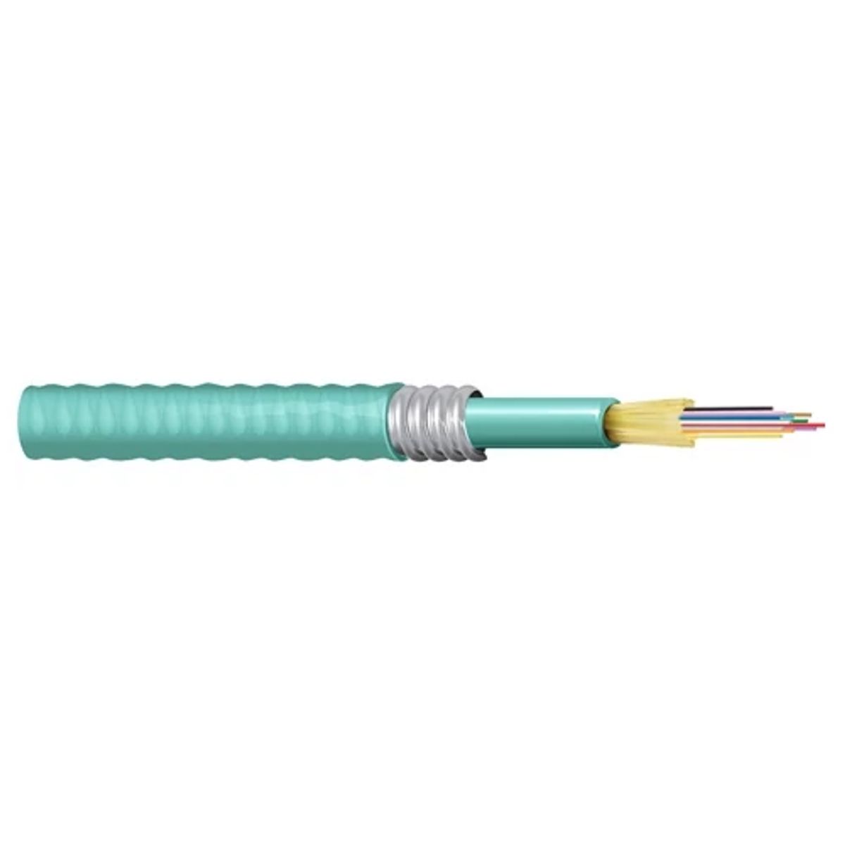 Belden FI3D012F9 | Fiber Optic Cable, PVC, Interlocking Aluminium Armor, OM3, 12-Fiber, Tight Buffered, Indoor, Riser, Aqua