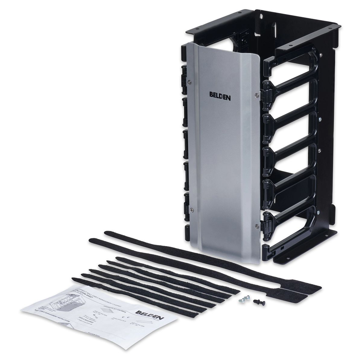 Belden RVUPCMC | REV Connect, Cable Management Channel, Steel, Cat 6A, Wall Mount, Black, 15.17 H x 8.11 W x 9.24 D in.
