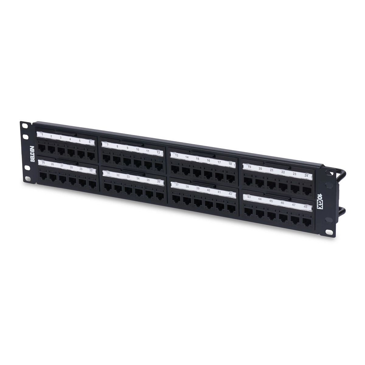 Belden RVAPPF2U48WH | Flat Patch Panel, Cat 6A, 48-Port, 2U Rack, White, 1.73 H x 19 W x 5.83 in. D
