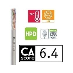 Berk-Tek 10136230 | Utp Cable, Plenum, 24 Awg, Cat 6, 4-Pair, 2-Conductor, 0.22" Cable Diameter, 1000’ Length, Bare Copper Conductor, Fep Insulation, Flame Retardant Pvc Jacket, White, Indoor