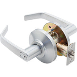 Best Access Solutions 7KC-3-7-R-15-D-S3-626 | Cylinder Lock and Lever Set, Single-Keyed Classroom Lock, Contour/Angle Return Lever, ANSI Strike, 7-Pin Solid Brass Core, 2-3/4" Backset, 3-1/2" Trim, Satin Chrome Plated