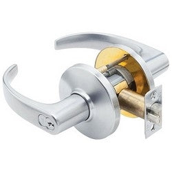 Best Access Solutions 9K-3-0-N-14-D-S3-605 | Door Cylindrical Lock, Heavy Duty, Keyless, Curved Return Lever, 2-3/4" Backset, 3-1/2" Convex Rose, 4-7/8" Strike, Bright Brass, for Passage