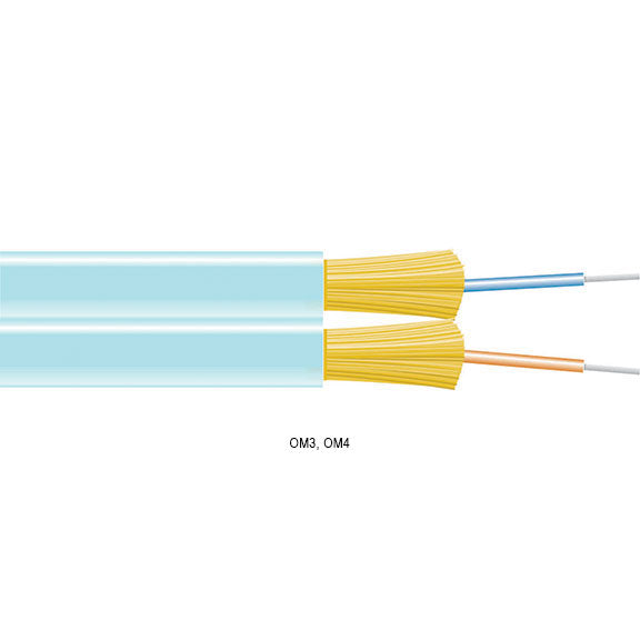 Black Box Network Services FOBC55-ZPM3-AQ-02F | OM3 50/125 Multimode Bulk Fiber Optic Zipcord Cable - Indoor, OFNP Plenum, 2-Strand, Aqua