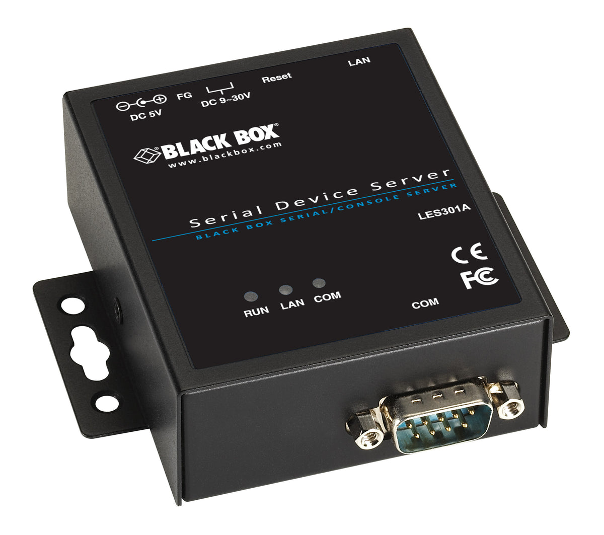 Black Box Network Services LES301A | Industrial Serial Device Server - (1) RS-232/422/485 DB9 Male, (1) 10/100-Mbps RJ-45
