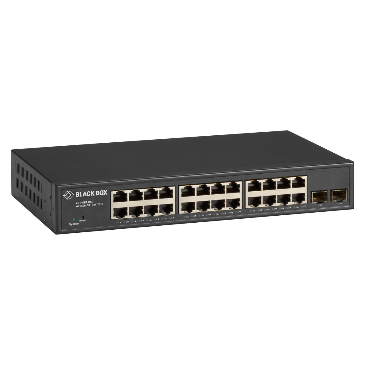Black Box Network Services LGB2126A | Gigabit Ethernet (1000-Mbps) Web Smart Switch - (24) 10/100/1000-Mbps Copper RJ45, (2) 100/1000-Mbps SFP