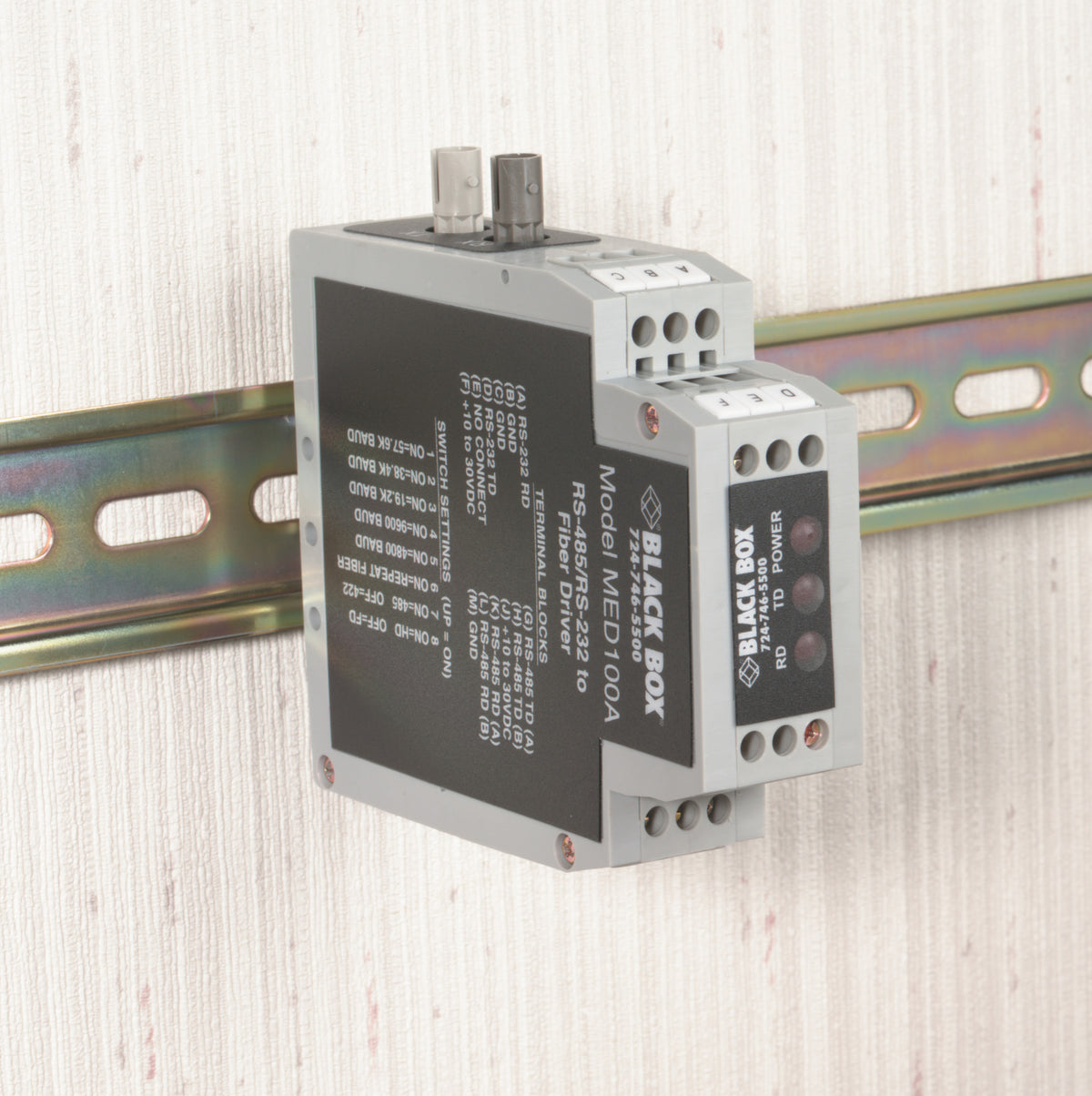 Black Box Network Services MED100A | Async RS-232/422/485 Extender over Fiber - Terminal Block to Multimode ST