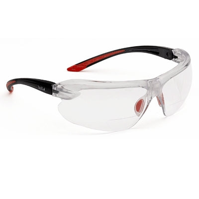 Bolle 40190 | IRI-S Safety Glasses, Black/Red Frame, Clear Anti-Scratch/Anti-Fog Lens and Platinum Coating