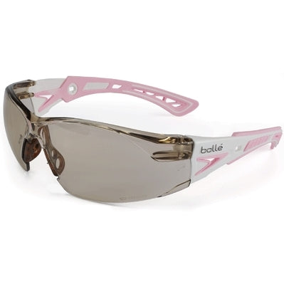 Bolle 40249 | Rush+ Safety Glasses, Pink/White Frame, CSP Anti-Scratch/Anti-Fog Lens and Platinum Coating, Small